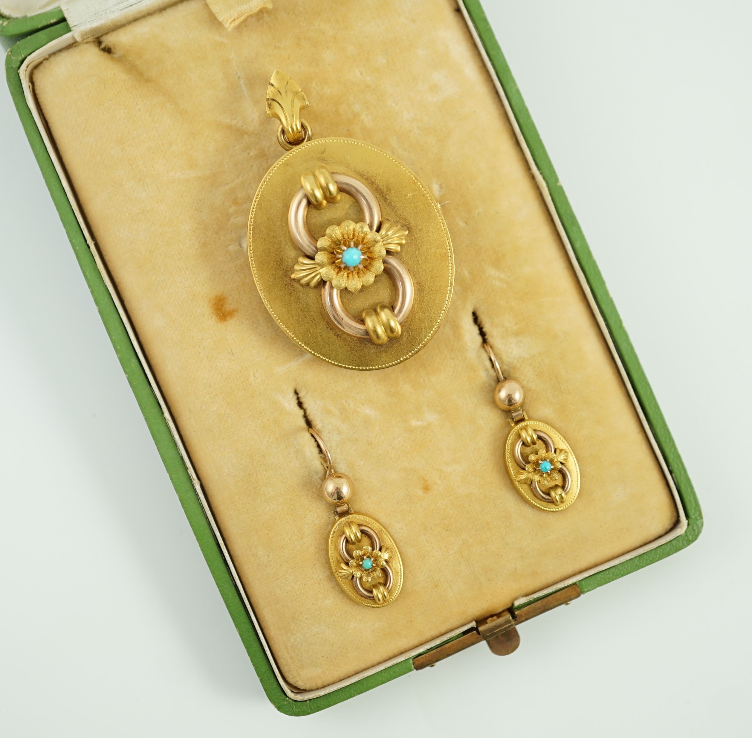 A late 19th century Austro-Hungarian 14k gold and turquoise set demi parure